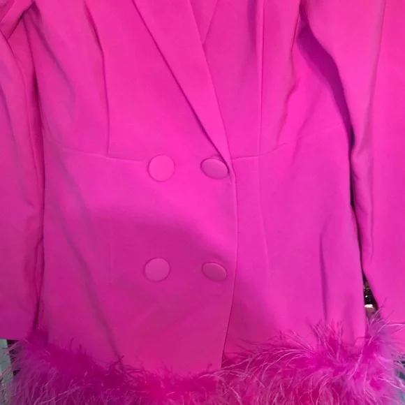“BARBIE FEATHERED” Pink Gorgeous Double Breasted Blazer, Ostrich TAIL - Picture 8 of 12